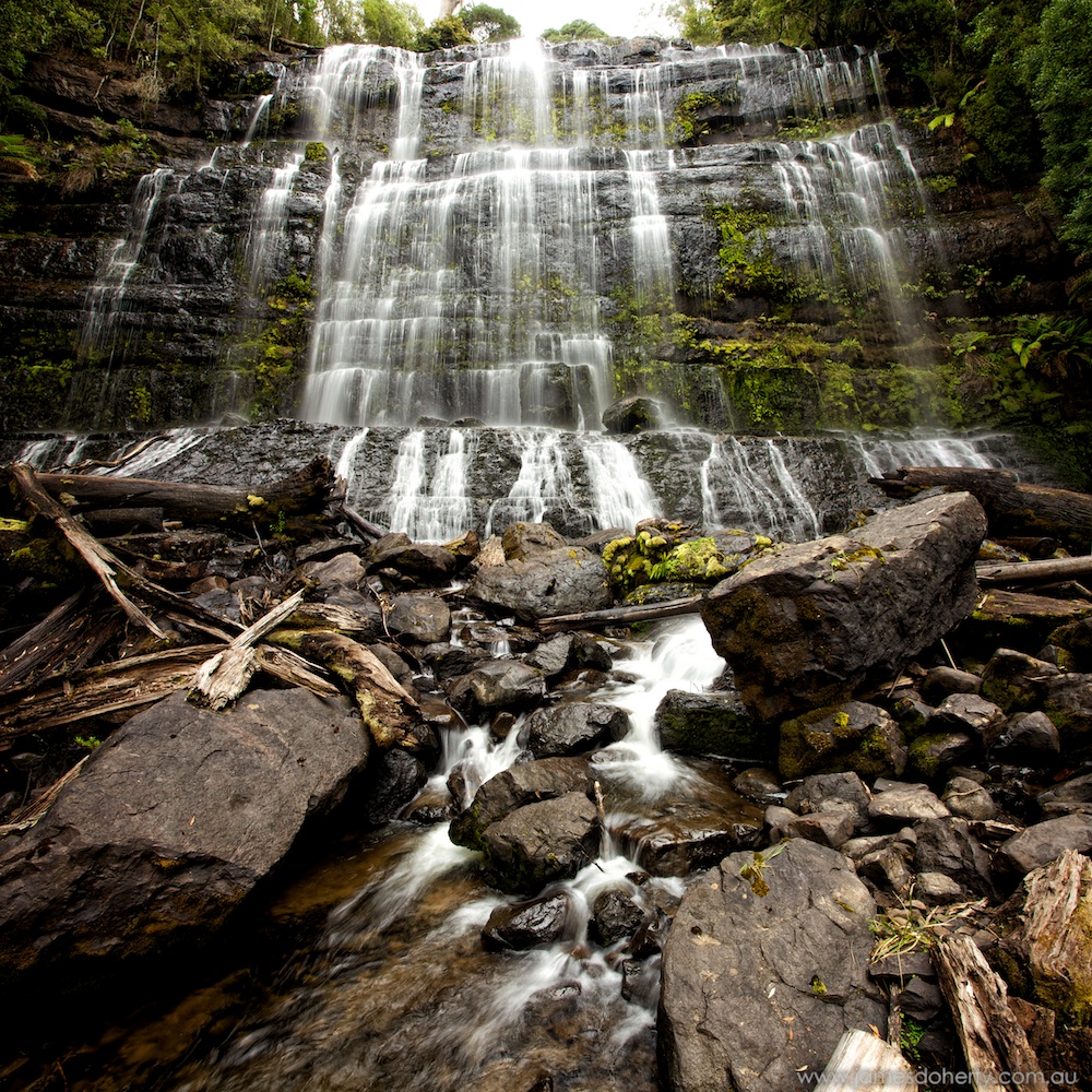 Water cascades through Mount Field National Park, Tasmania